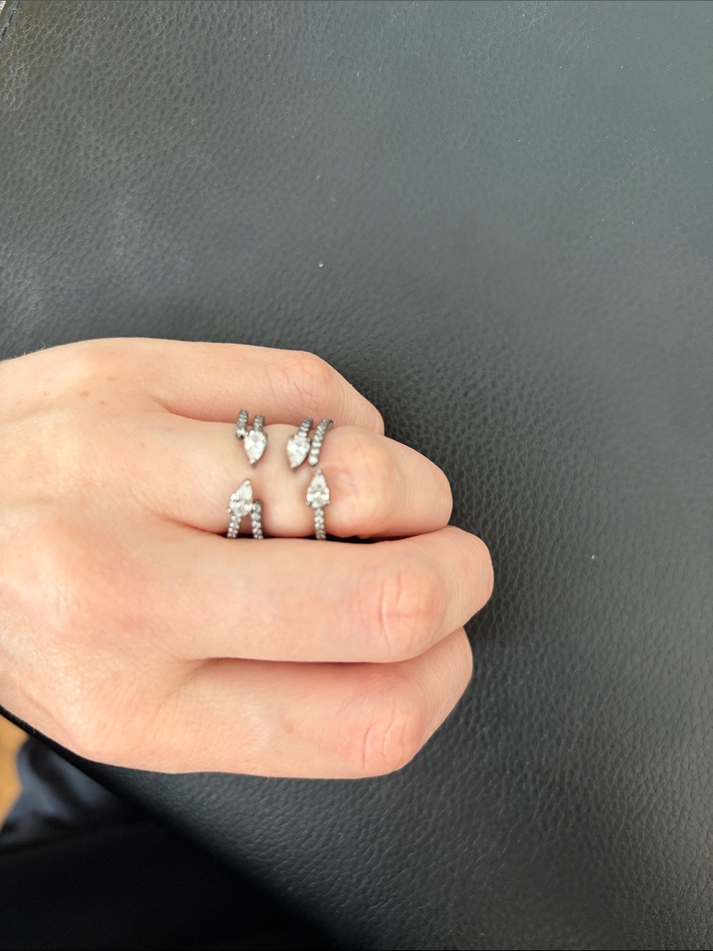 Modern Silver-Tone Pear Halo Ring Set - Elegant White CZ Accents